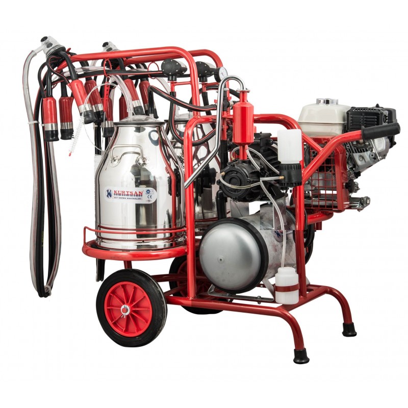 Aparat de muls mobil cu 2 posturi şi 2 bidoane motor electric şi benzină